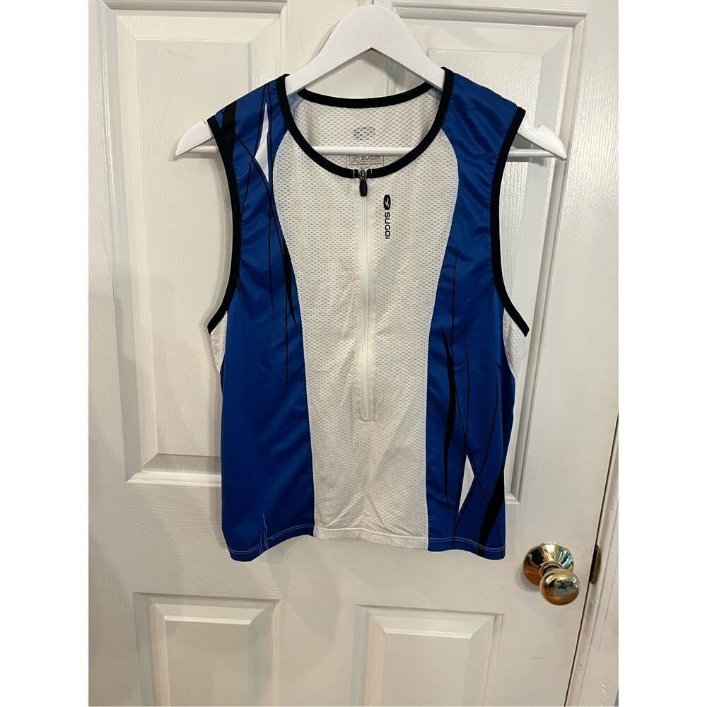Sugoi Blue & White Zip Up Back Picket Cycling Shirt sz XL